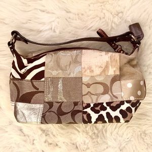 Coach small tote in patchwork animal print